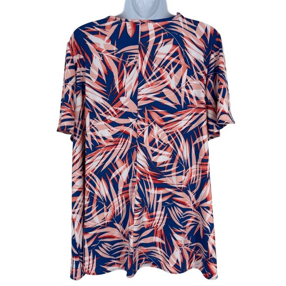 Lane Bryant Womens Tropical Palm Print Ruffle Neck Short Sleeve Top Size 18/20 - Picture 4 of 9